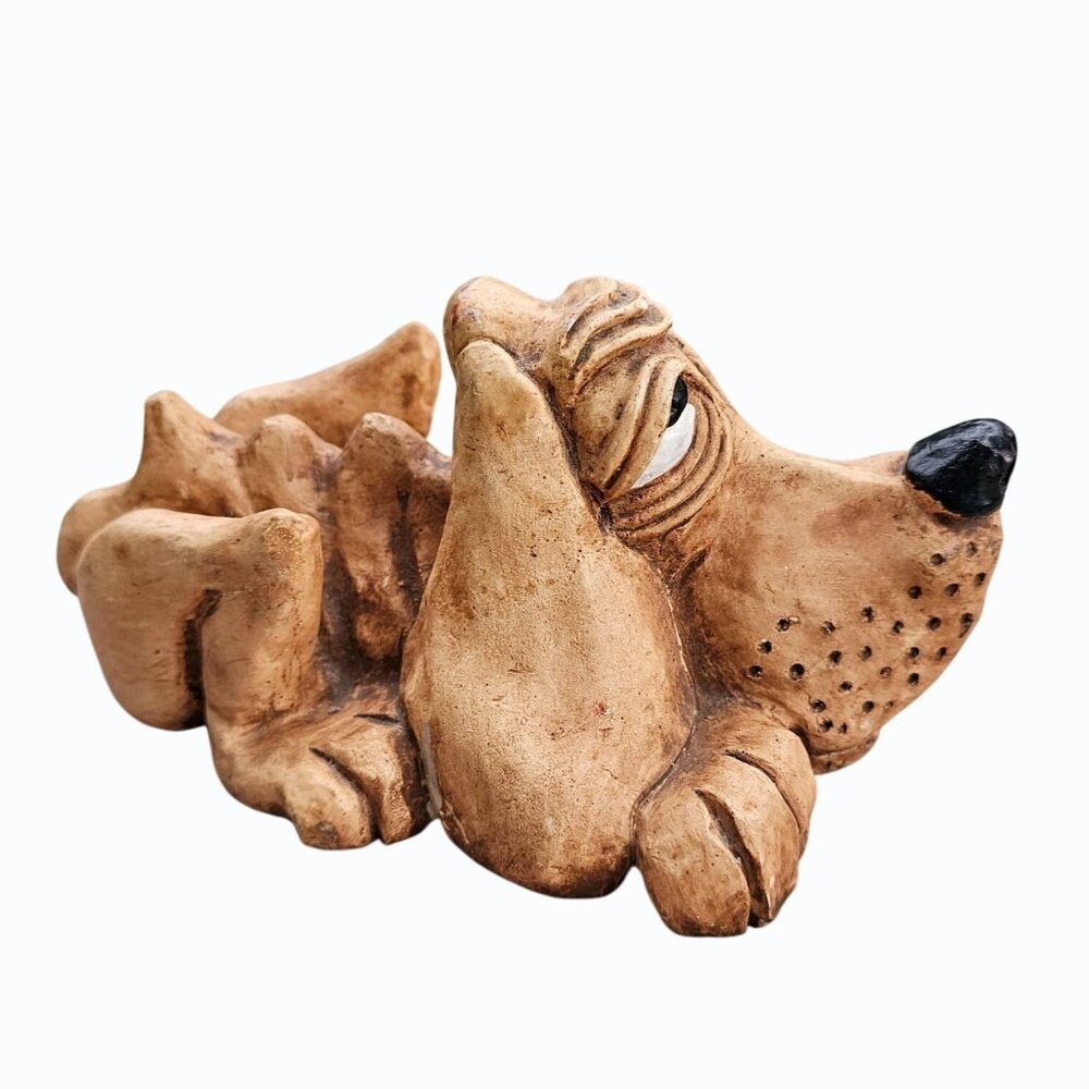 Vintage Bill Vernon Hand Carved Wooden Hound Dog Folk Art Figure Signed 1980